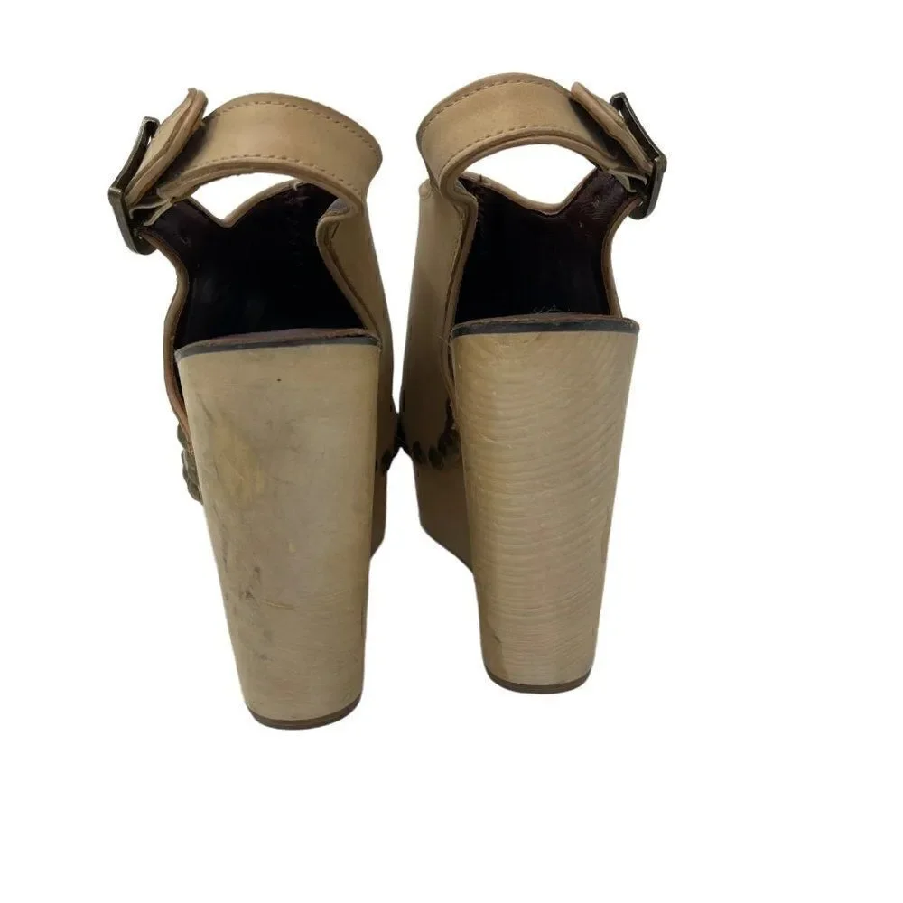 Jeffrey Campbell clogs cream leather US 5.5M BoxD Wood platforms